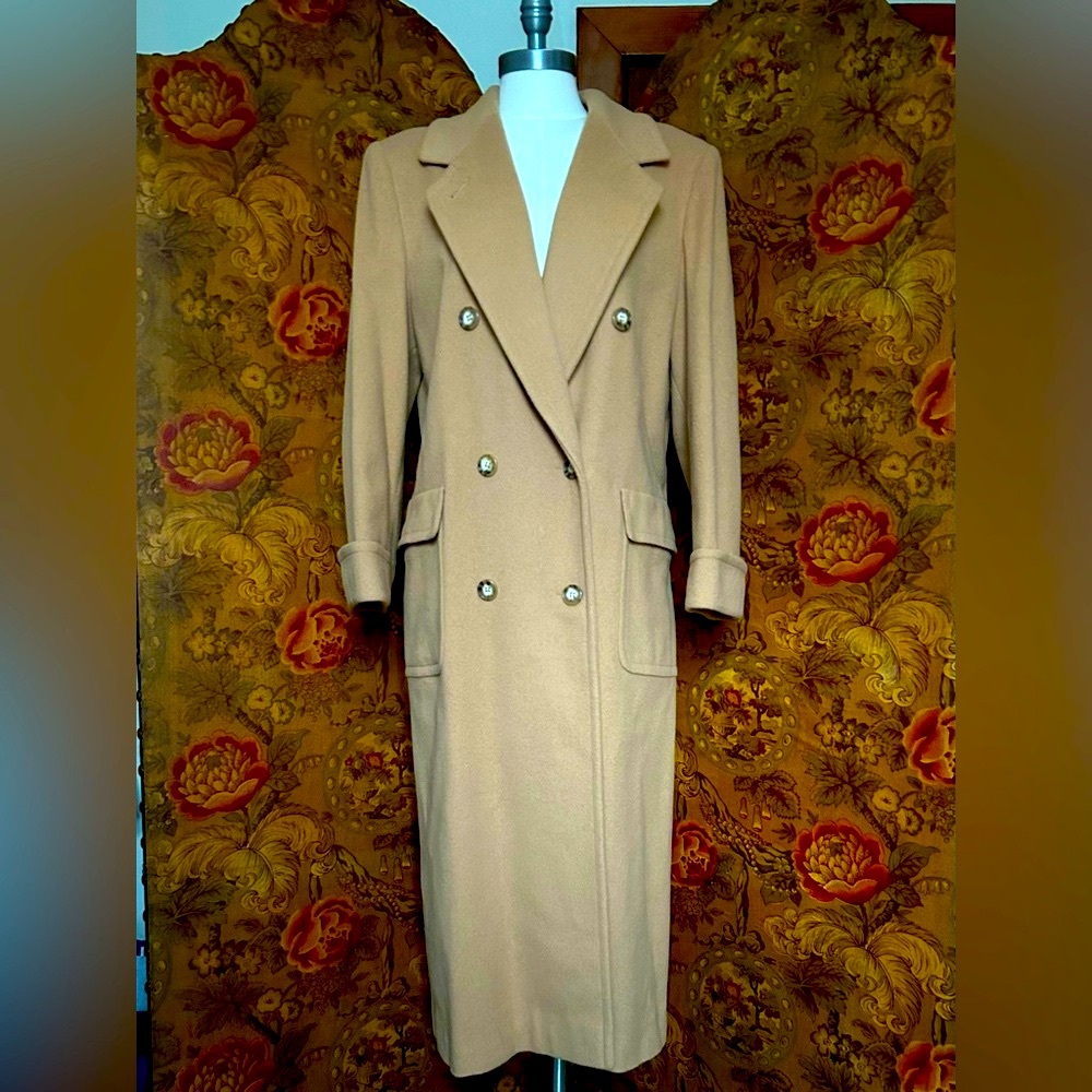 Vintagee Halston trench coat wool camel hair blend 1980s size 8